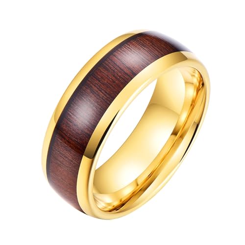 AMDXD 8MM Wolfram Ring, Poliert Holz Bandring Herrenringe Verlobungsring, Gold Trauringe Männer Ring, Gr.47 (15.0) von AMDXD