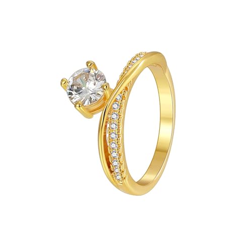 AMDXD 9 Karat 375 Gelbgold Trauringe Echt Schmuck, Partnerringe Klassiker mit Moissanit Rundschliff Weiß, Pärchen Ringe 9K Gold, Gr.51 (16.2) von AMDXD