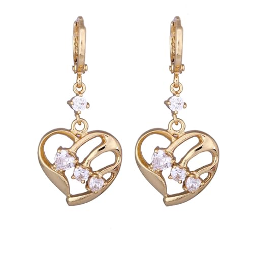 AMDXD 9 Karat 375 Gold Frauen Ohrringe Echtgold Schmuck, Hoop Creole Hohl Herz Ohrhänger mit Moissanit, 9K Gelbgold Ohrringe Damen von AMDXD