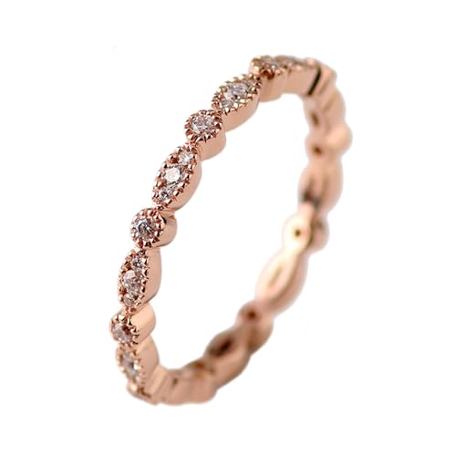 AMDXD 9 Karat Au375 Rose Gold Ring, Klassiker Bohrer Reihe Stein Hochzeitsring mit Moissanit I-J Oval Form, Damen Partnerringe 9K Rosegold Freundschaftsringe Echter Schmuck von AMDXD