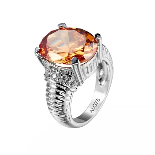 AMDXD 9 Karat Au375 Weiß Gold Antragsring, Granat Solitär Ring Trauringe Bandringe Orange, Moissanit Eheringe Verlobungsring 9K Gold, Echt Gold Schmuck, Gr.58 (18.5) von AMDXD