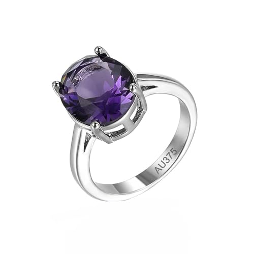 AMDXD 9 Karat Au375 Weiß Gold Trauringe, Solitär Eheringe mit Amethyst Lila, Freundschaftsringe 9K Gold, Echt Goldschmuck, Gr.69 (22.0) von AMDXD