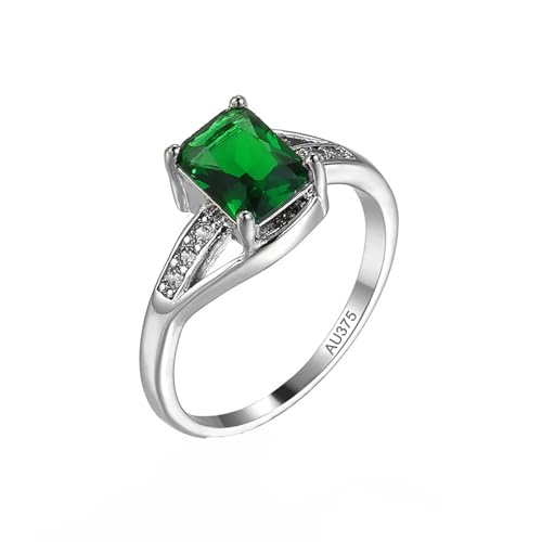 AMDXD 9 Karat Au375 Weiß Gold Verlobungsring, Peridot Simple Elegant Ring Pärchen Ringe Hochzeitsring Grün, Moissanit Hochzeitsband Partnerringe 9K Gold, Echtschmuck, Gr.53 (16.9) von AMDXD