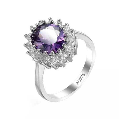 AMDXD 9 Karat Au375 Weißgold Eheringe, Amethyst Klassisch Blume Hochzeitsring Lila, Moissanit Verlobungsring 9K Gold, Echtgold Schmuck, Gr.58 (18.5) von AMDXD