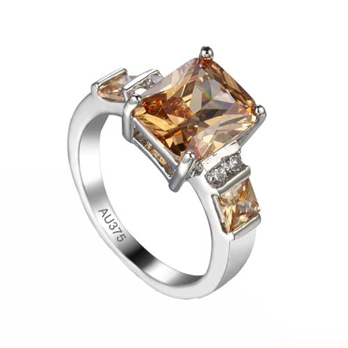 AMDXD 9 Karat Au375 Weißgold Trauringe, Simple Elegant Ring Antragsring Freundschaftsringe mit Granat Orange, Moissanit Eheringe Verlobungsring 9K Gold, Echt Gold Schmuck, Gr.56 (17.8) von AMDXD