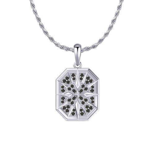 AMDXD 925 Silber Kette Herren, Sterling 925 Silber Anhänger Halskette Vintage Quadrat mit Schwarz Zirkonia, Silber Kette Männer mit Zirkonia Schwarz, 50CM von AMDXD