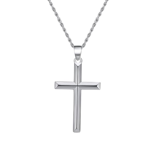 AMDXD 925 Silberkette, Sterlingsilber S925 Halskette Anhänger Klassiker Kreuz, Silber Herren Halskette Modeschmuck, 60CM von AMDXD