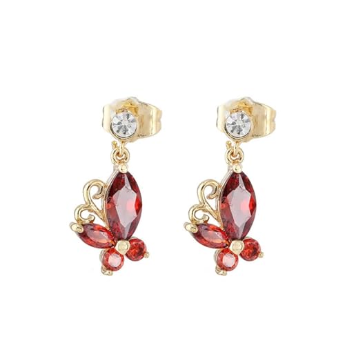 AMDXD 9K 375 Gelbgold Ohrstecker Frauen Echter Schmuck, Schmetterling Ohrhänger mit Rubin Rot Marquiseschliff, Au375 Gold Labor Erstellt Diamant Damen Ohrstecker Klein von AMDXD