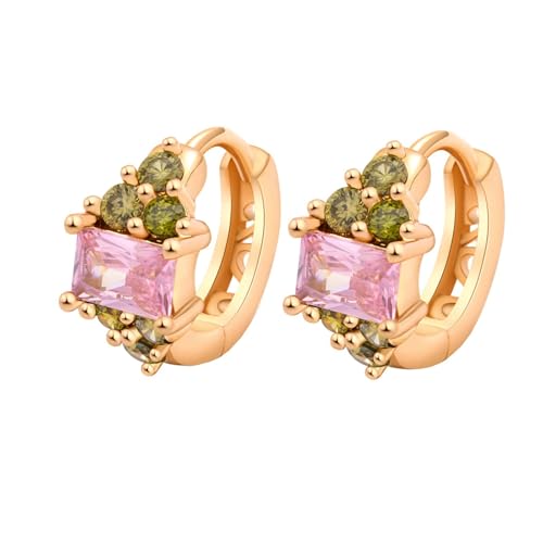 AMDXD 9K Au375 Gold Frauen Ohrringe Echt Gold Schmuck, Klassiker Creolen mit Rosa Kristall Granat Rose Rechteckschliff, Gelbgold 375 Ohrringe von AMDXD