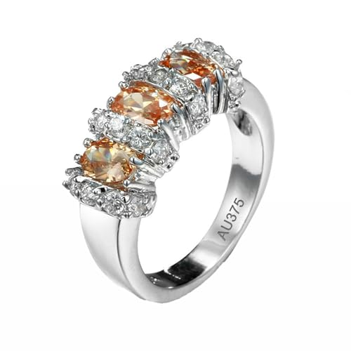 AMDXD 9K Au375 Weißgold Partnerringe, Citrin Empfindlich Pärchen Ringe Orange, Moissanit Trauringe Gold 375, Echtschmuck, Gr.54 (17.2) von AMDXD