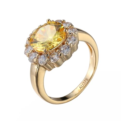 AMDXD 9K Gelbgold 375 Trauringe, Citrin Blume Verlobungsring Gelb, Ring Au375 Gold, Echt Schmuck, Gr.66 (21.0) von AMDXD