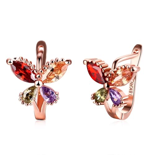 AMDXD 9K Rotgold Damen Ohrstecker Echtschmuck, Schmetterling Ohrhänger mit Rubin Tsavorite Citrin Amethyst Bunt Marquiseschliff, Au375 Rosegold Ohrringe Frauen von AMDXD