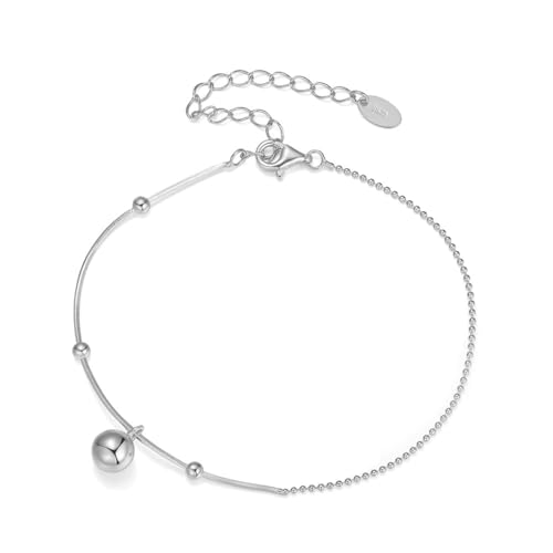 AMDXD Armbänder 925 Silber, 925er Sterling Silber Freundschafts Armband Armreif Schlangenkette Bead Kette mit Kugel, Silber Gliederarmband, 21.5CM von AMDXD