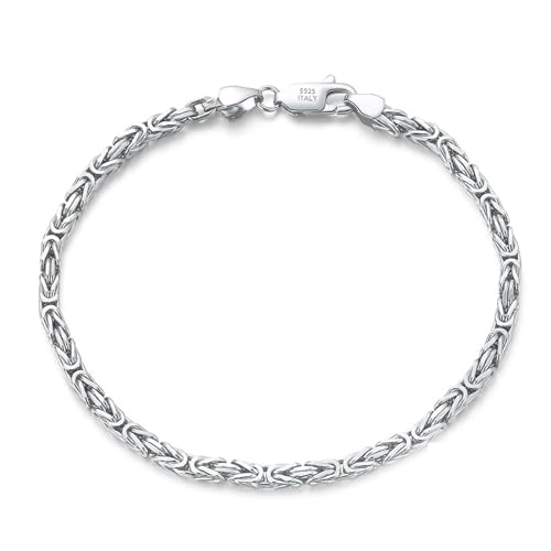 AMDXD Armbänder 925 Sterling Silber, Silber 925 Freundschafts Armband Armreif Klassiker 2.5MM Byzantine Kette, Silber Frauen Armbänder, 23CM von AMDXD