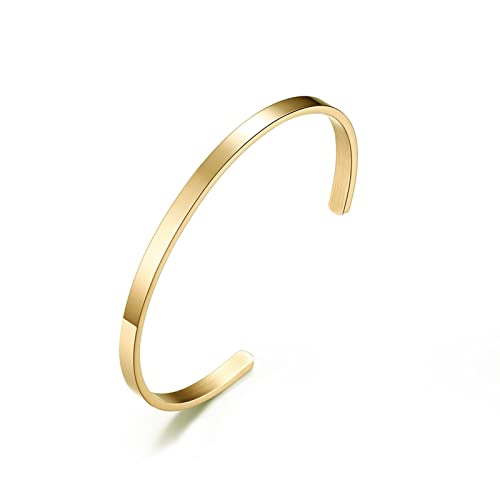 AMDXD Armbänder in Edelstahl, Freundschaftsarmbänder Armschmuck 4mm Anpassbar Open für Frauen Männer, Gold von AMDXD