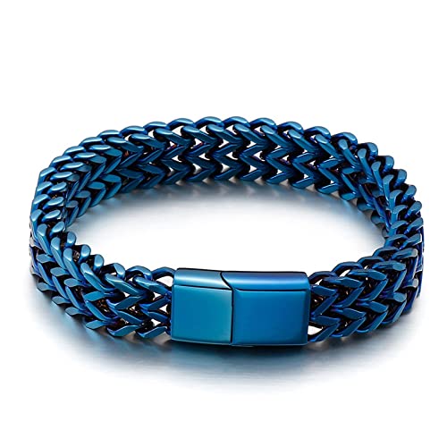 AMDXD Armkette Herren aus Edelstahl, Weizenkette Kettenarmband Unisex Kette personalisiert Klassische, Geschenk für Ihn, Länge 22cm, Blau von AMDXD