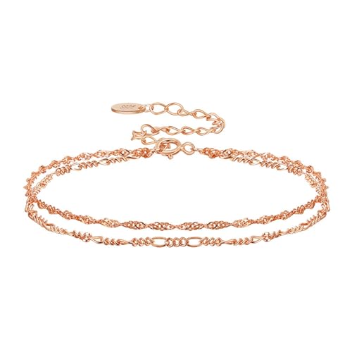 AMDXD Armreif 925 Silber Herren, S925 Sterling Silber Freundschafts Armband Armreif Doppel Figarokette, Rose Gold Armband Charms, 20CM von AMDXD