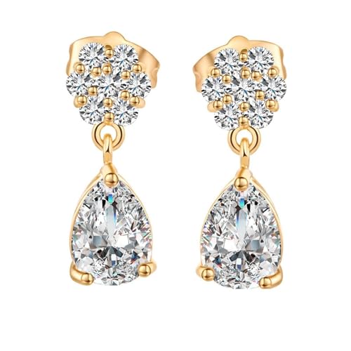 AMDXD Au375 Gold Schmuck Damen Ohrringe Echt, Blumen Stud Ohrhänger mit Moissanit Tropfenschliff, 9K Gelbgold Ohrstecker von AMDXD