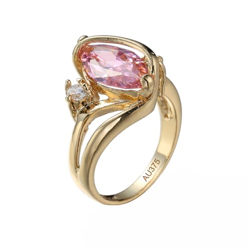 AMDXD Au375 Gold Verlobungsring, rosa Kristall Klassiker Partnerringe Rosa, Moissanit Ring 9K Gold, Echter Schmuck, Gr.47 (15.0) von AMDXD