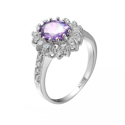 AMDXD Au375 Weiß Gold Hochzeitsring, Amethyst Blumen Freundschaftsringe Lila, Moissanit Ring 9K, Echter Schmuck, Gr.67 (21.3) von AMDXD