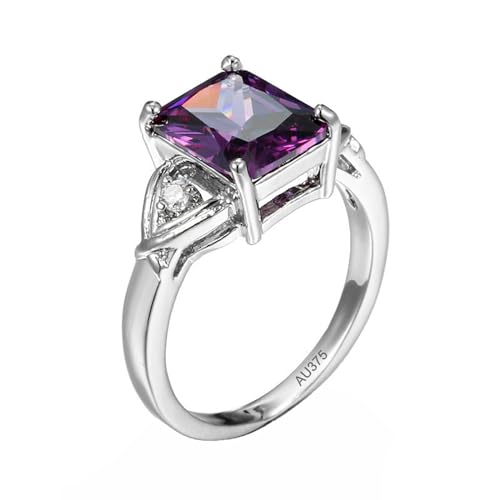 AMDXD Au375 Weiß Gold Solitärring, Amethyst 4 Klauen Trauringe Lila, Moissanit Hochzeitsring 9K, Echt Goldschmuck, Gr.53 (16.9) von AMDXD