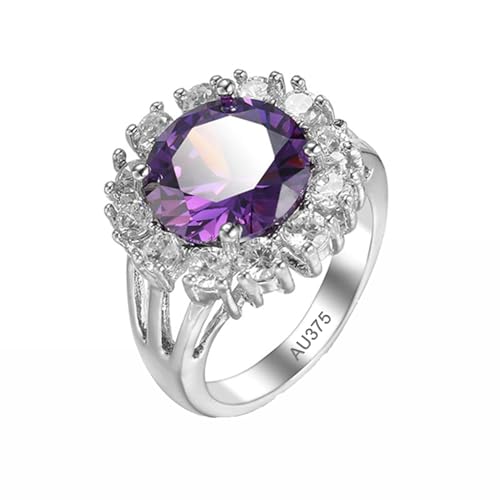 AMDXD Au375 Weißgold Partnerringe, Blume Trauringe mit Amethyst Lila, Moissanit Ring 9K, Echtschmuck, Gr.62 (19.7) von AMDXD