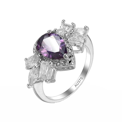 AMDXD Au375 Weißgold Verlobungsring, Insekt Form Bandringe Partnerringe mit Amethyst Lila, Moissanit Partnerringe Antragsring 9K, Echtschmuck, Gr.61 (19.4) von AMDXD