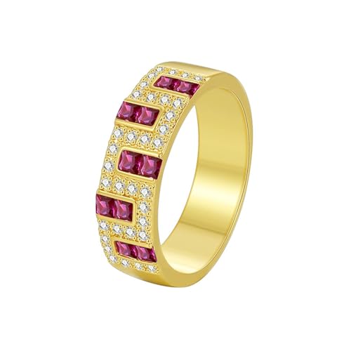 AMDXD Au585 Gelbgold Eheringe, Hochzeitsring Klassiker mit Labor Erstellt Rubin Quadratschliff Rose Rot, Antragsring mit Moissanit 14K Gold Echt Goldschmuck, Gr.52 (16.6) von AMDXD
