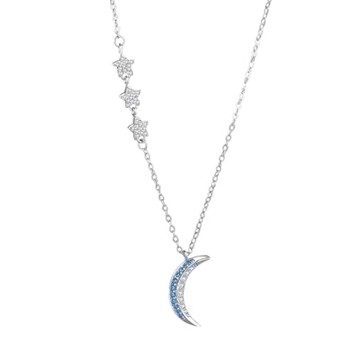 AMDXD Au585 Weißgold Damen Kette Anhänger, Mond Stern Damenkette Anhänger mit Moissanit Rundschliff Weiß, Echter Schmuck Halskette Frauen 14K, 40+5CM AMDXD Au585 Weißgold Damen Kette Anhänger, Mond Stern Damenkette Anhänger mit Moissanit Rundschliff Weiß, Echter Schmuck Halskette Frauen 14K, 40+5CM von AMDXD