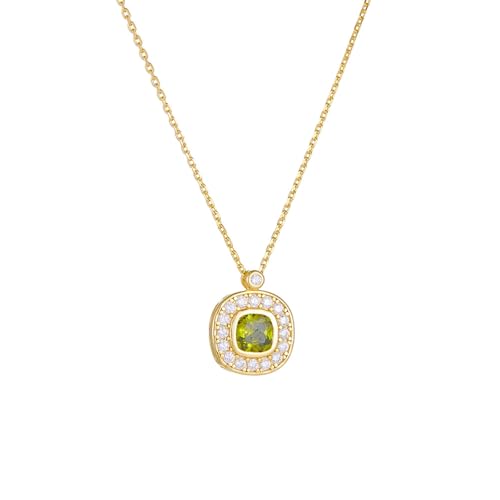 AMDXD Au750 Gelbgold Damen Kette Hochzeit, Klassiker Damenkette Anhänger mit Peridot Quadratschliff Grün, Echter Schmuck Halskette Frauen mit Moissanit 18K Gold, 40+5CM von AMDXD