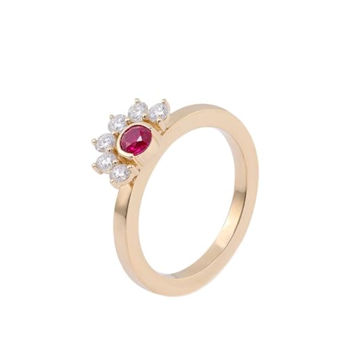 AMDXD Au750 Rose Gold Ring, Blumen Eheringe mit Rote Korunde Rot Oval Form, Moissanit Freundschaftsringe 18K Gold Partnerringe Damen Echter Schmuck von AMDXD