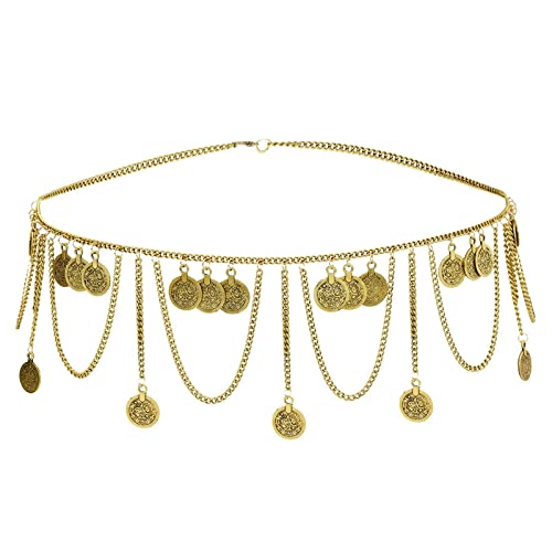 AMDXD Bauchkette Zigeuner Gold, Boho Stil Münze Quaste Körperkette Unterteil Taille Gürtel Body Link Gürtel für Jeanskleider von AMDXD