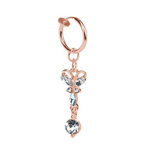 AMDXD Bauchnabelpiercing Chirurgenstahl Rosegold, mit Schmetterling Anhänger Nabel Ring Körper Piercing Schmuck mit Weiß Kristalle, Körper Schmuck für Frauen Mädchen 43MM von AMDXD
