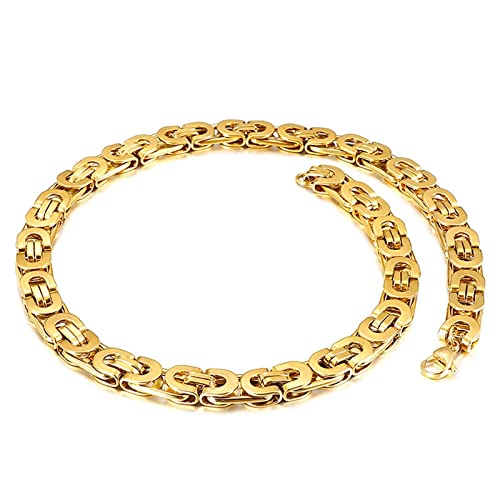 AMDXD Byzantine Königskette, Edelstahl Ketten Metall für Männer, Herren Metallkette Lang Gold Breit 8MM Länge 50cm Edelstahlketten Schmuck Hip Hop Punk von AMDXD