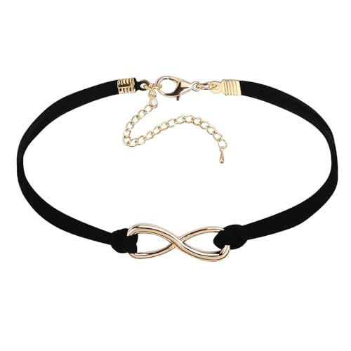 AMDXD Choker-Halskette, Nummer Acht Tattoo Halsband Kette für Frauen, Gold Schwarz, 29.4+8.4CM von AMDXD