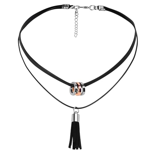AMDXD Choker-Halskette, Quaste 3 Ring Tattoo Halsband Kette für Frauen, Silber Rose Gold, 36.5+5.5CM von AMDXD