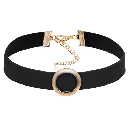 AMDXD Choker Halsketten, Kreis Choker Halskette Stretch Kragen Tattoo-Kette, Gold Schwarz, 30+8.3CM von AMDXD