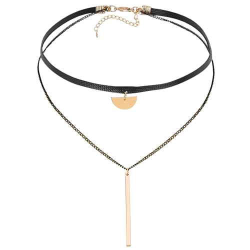 AMDXD Choker Kette Damen, Halb Rund Rechteck Halsband Samt Schmuck Verstellbare Dancing Halloween Geburtstag Party Cosplay, Gold Schwarz, 33.7CM von AMDXD