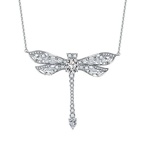 AMDXD Damen Halskette, Oval Zirkonia Frauen Halskette Geschenk Libelle Design, Weiß Halskette von AMDXD