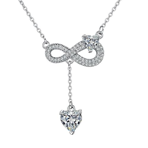 AMDXD Damen Halsketten Modern 9 Karat Au375 Weißgold, Unendlichkeit Herz Kette Frauen mit Labor Erstellt Diamant Herzschliff, 9K Gold Damenkette Echt, 45+5cm von AMDXD