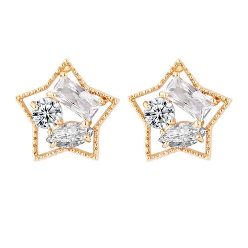 AMDXD Damen Ohrstecker Gold 750 18 Karat, Pentagramm Ohrhänger mit Moissanit Rechteckschliff, 18K Gelbgold Ohrstecker Frauen Echt Gold Schmuck von AMDXD