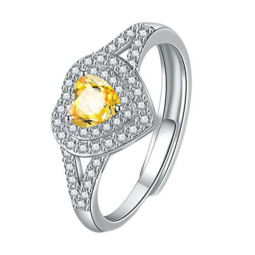 AMDXD Damen Ring Vintage, Herz Zirkonia Gelb Ringe Verlobungsringe Herz Design, Silber Herz Ring Einstellbare Größe von AMDXD