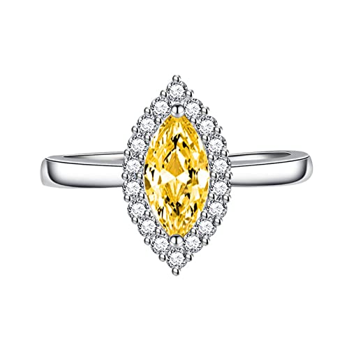AMDXD Damen Ringe Vintage, Marquise Zirkonia Gelb Freundschaftsring Damen Klassiker Design, Gelb Ring Einstellbare Größe von AMDXD