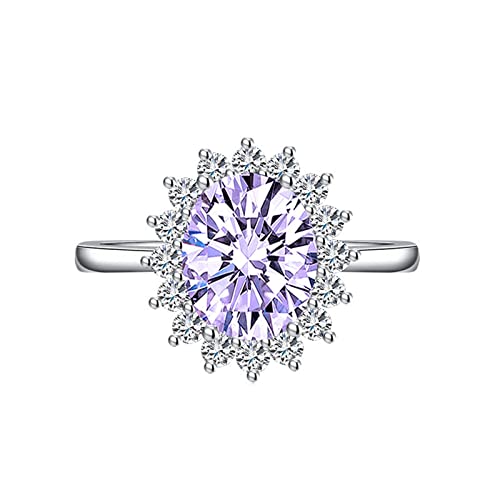 AMDXD Damen Ringe Vintage, Oval Zirkonia Lila Freundschaftsring Damen Blumen Design, Lila Ring Einstellbare Größe von AMDXD