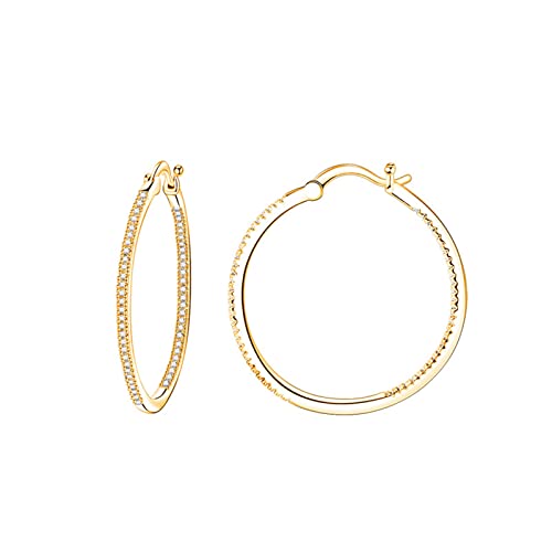 AMDXD Damenohrringe, Zirkonia Gold Ohrringe Damen Creole Groß Design, Gold 30MM Hoop Creole von AMDXD