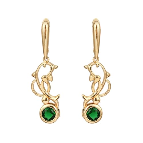 AMDXD Damenohrringe Gelbgold 14K, Delfin Ohrhänger mit Granat Grün, Au 585 Damen Ohrstecker Echte Goldschmuck von AMDXD