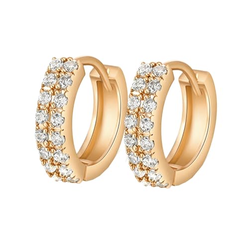 AMDXD Damenohrringe Gelbgold 375 9 Karat, Doppelte Reihe Steinen Creolen mit Moissanit, 9K Gold Ohrringe Vintage Echtgold Schmuck von AMDXD