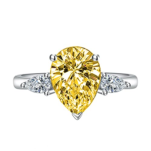 AMDXD Damenring, Tropfen Zirkonia Gelb Ring Hochzeit Vintage Träne Design, Gelb Ring Einstellbare Größe von AMDXD