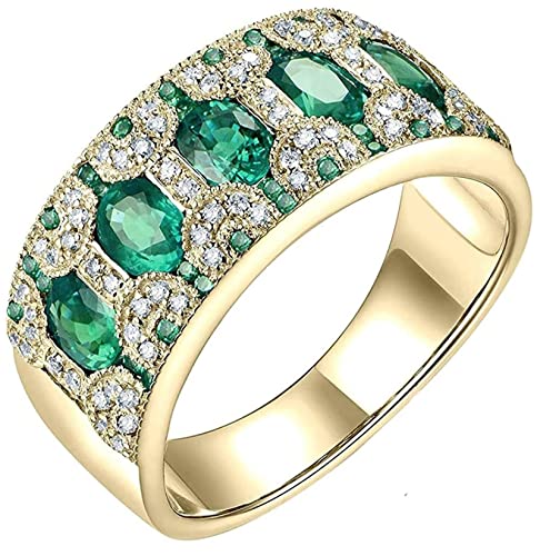 AMDXD Diamantring 14K Gold, Elegant Ringe Gold Damen mit Grün Smaragd 1.58ct, Geschenk für Weihnachten Valentinstag, Smaragd, Gr.65 (20.7) von AMDXD
