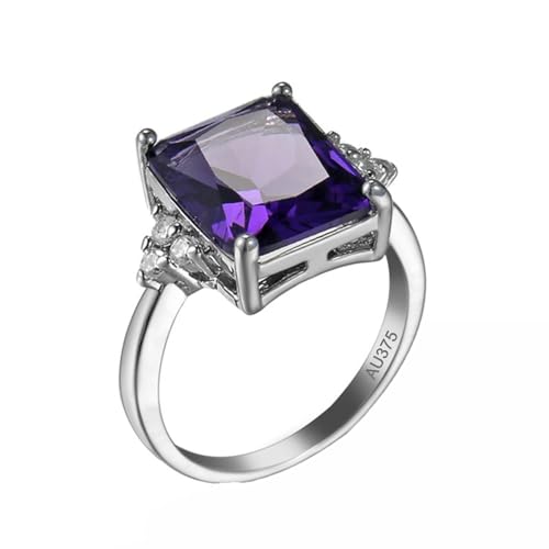 AMDXD Echt Gold Hochzeit Ringe Weißgold Au375, Groß Verlobungsring Zart mit Amethyst Lila, Moissanit Eheringe Vintage 9K, Gr.56 (17.8) von AMDXD